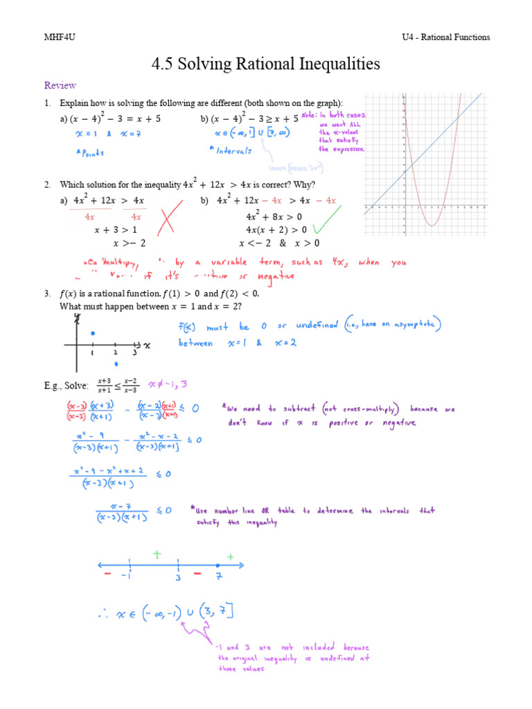06 Rational Inequalities KEY | PDF