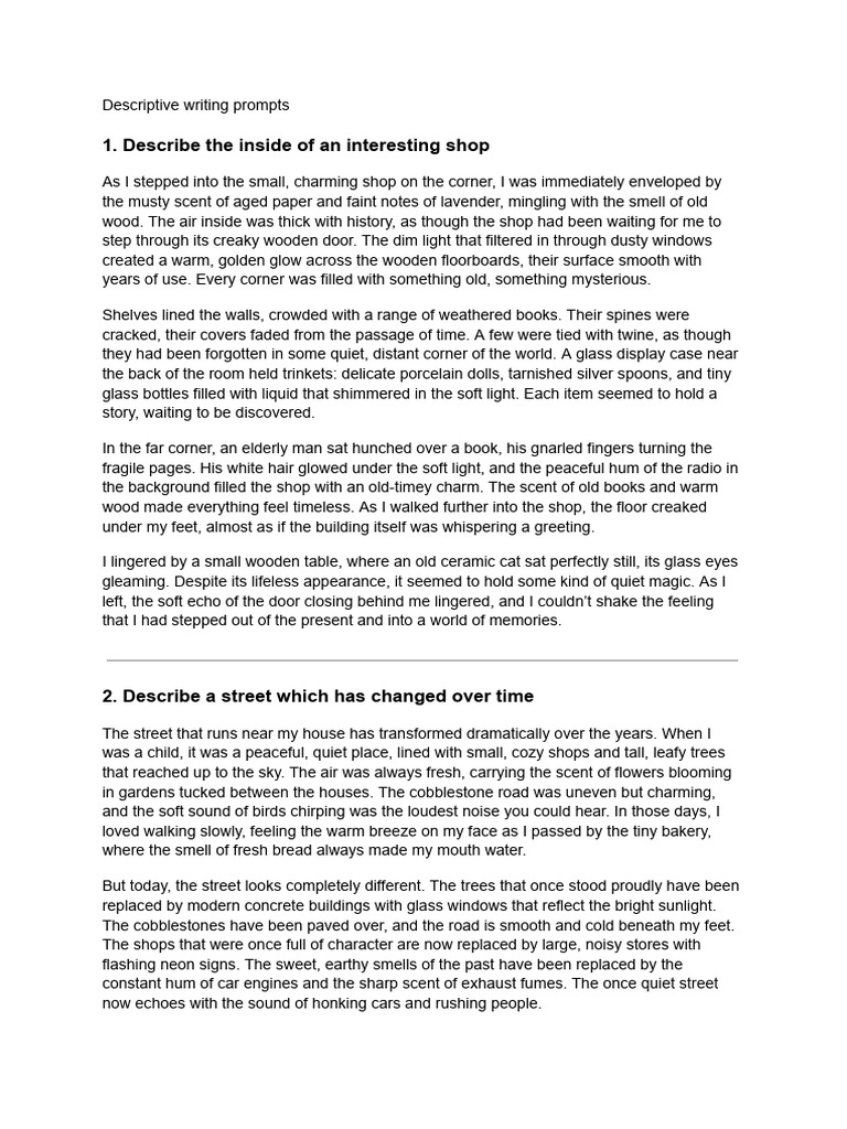 Engaging Descriptive Writing Prompts | PDF | Odor