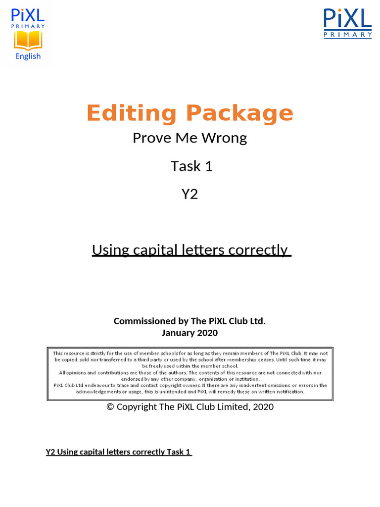 Y2 Editing Package Capital Letters Prove Me Wrong. Task 1 | PDF