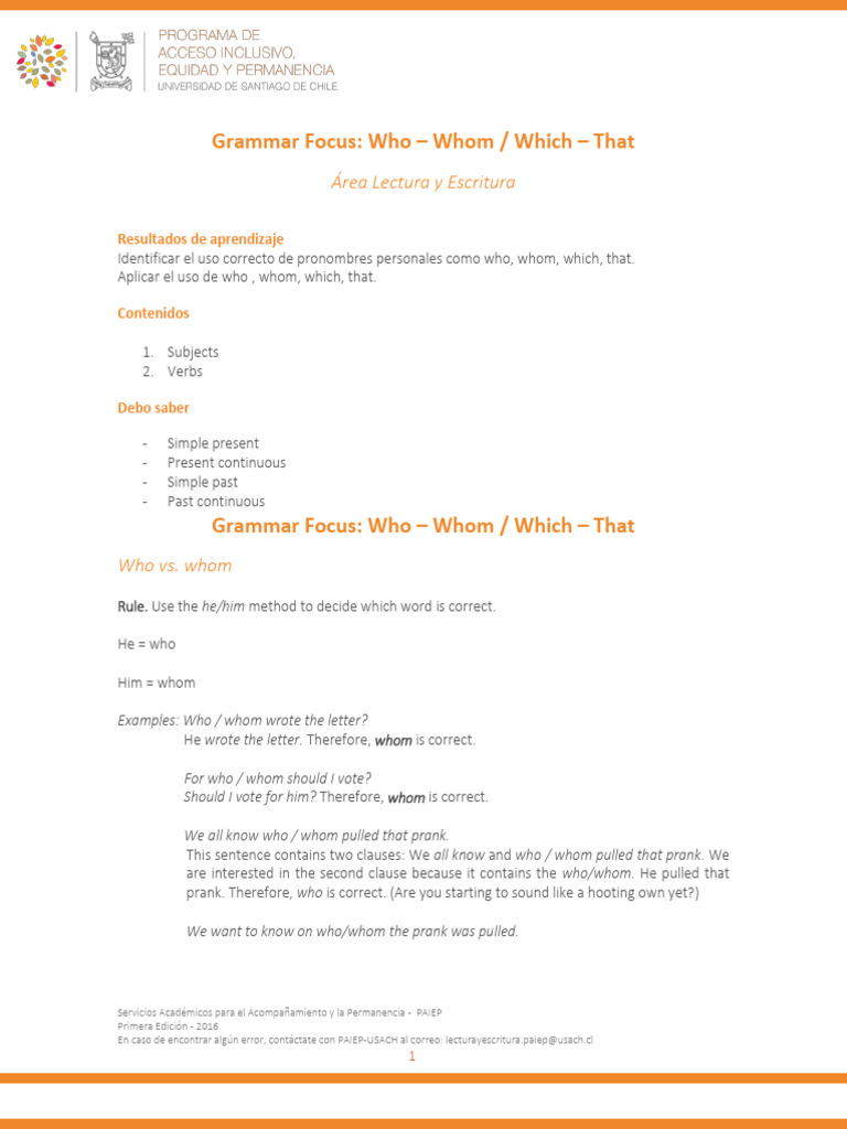 Grammar Guide: Who, Whom, That, Which | PDF | Clause | Language Mechanics
