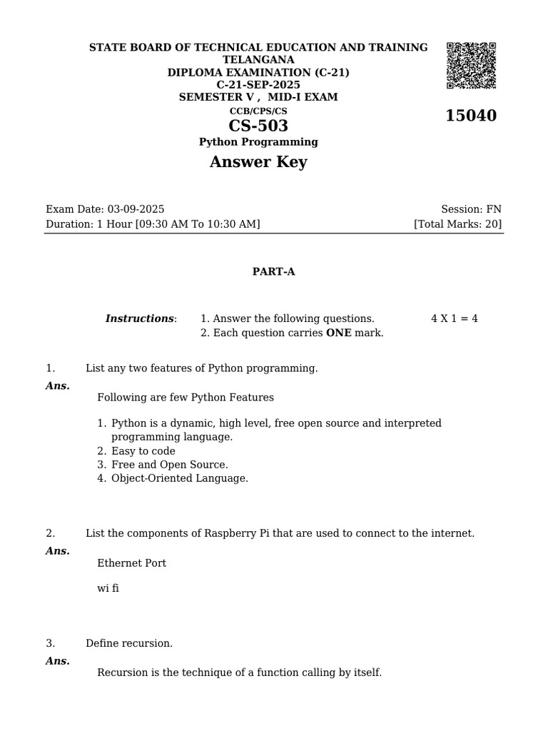 Python Programming Exam Answer Key | PDF | Raspberry Pi | Python ...