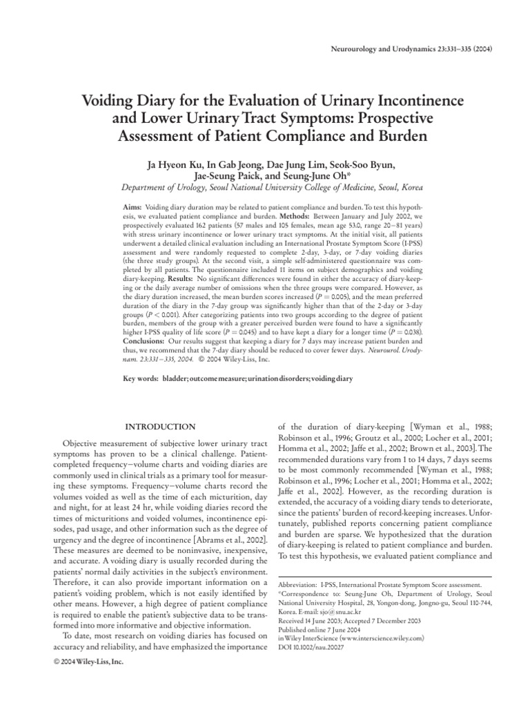 Voiding Diary For The Evaluation of Urinary Incontinence-2004 | PDF ...