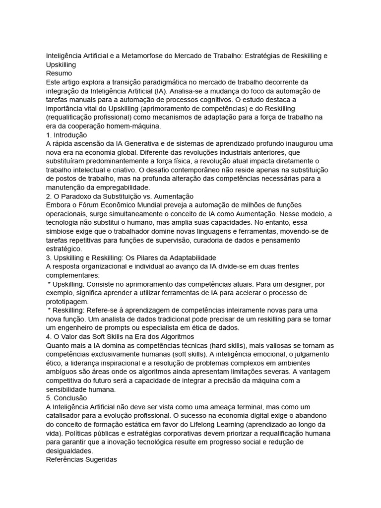 IA e o Futuro do Trabalho: Reskilling e Upskilling | PDF | Inteligência ...