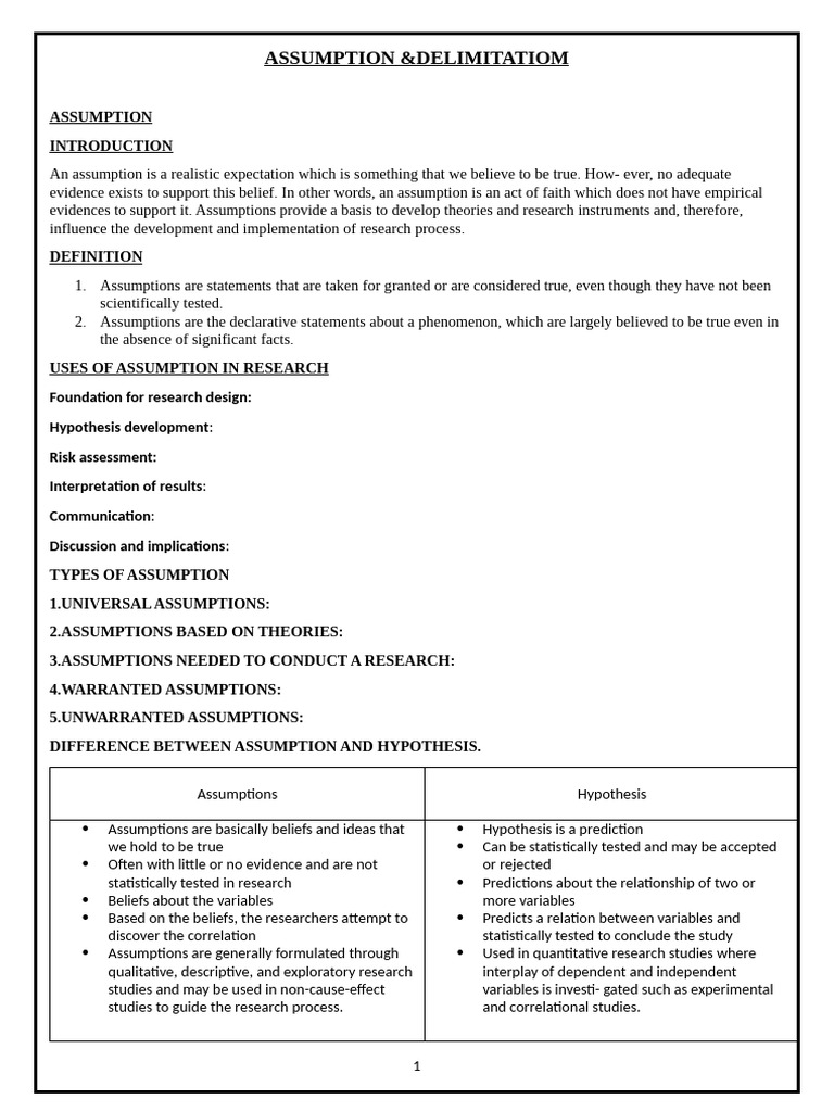 Understanding Assumptions and Delimitations in Research | PDF ...