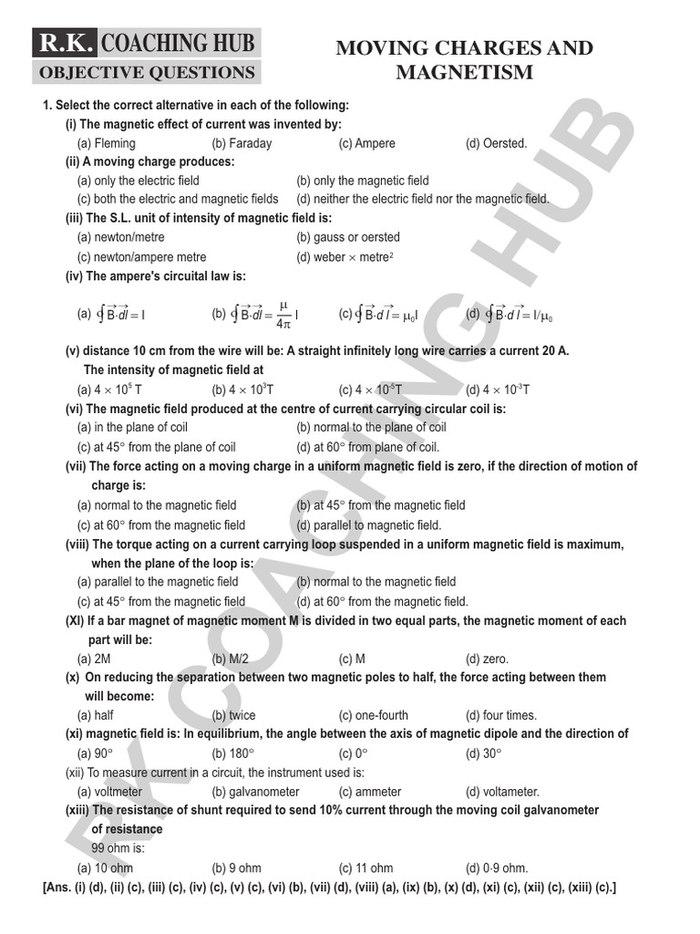 Objective Questions on Magnetism | PDF | Magnetic Field | Magnetism