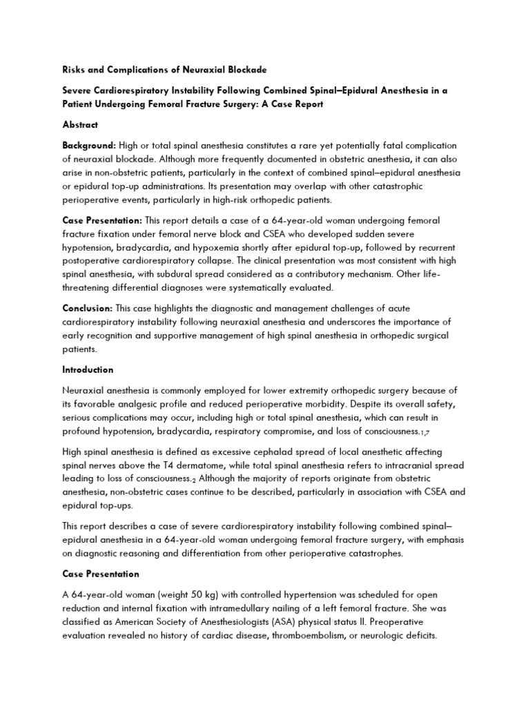 Cardiorespiratory Risks in Neuraxial Anesthesia | PDF | Anesthesia ...