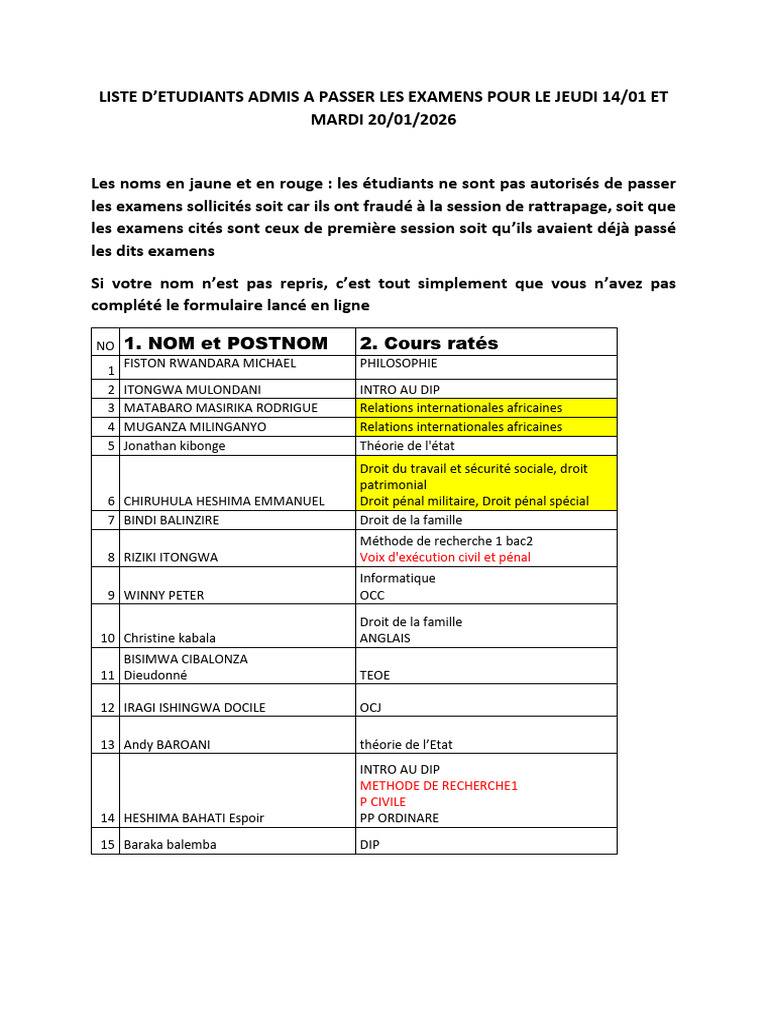 Étudiants Admis aux Examens 2026 | PDF | Théorie (échecs) | Ouverture ...