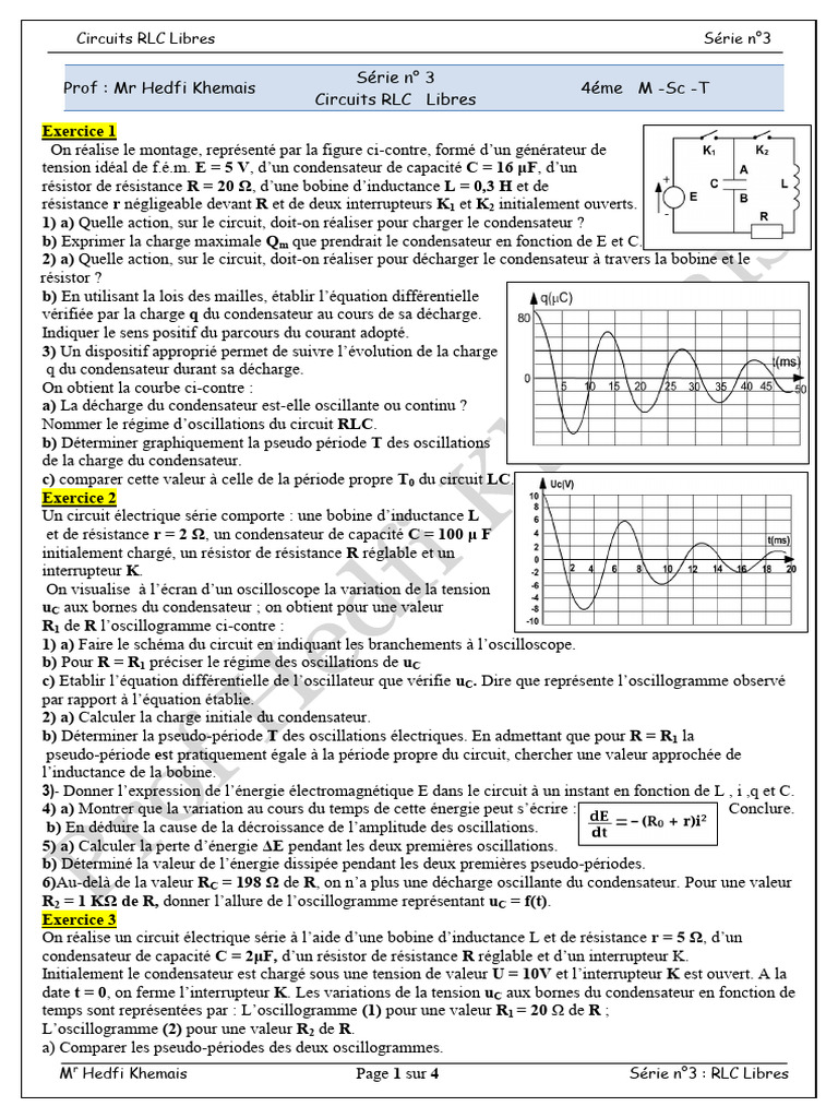Circuits RLC : Exercices et Solutions | PDF | Condensateur | Tension ...