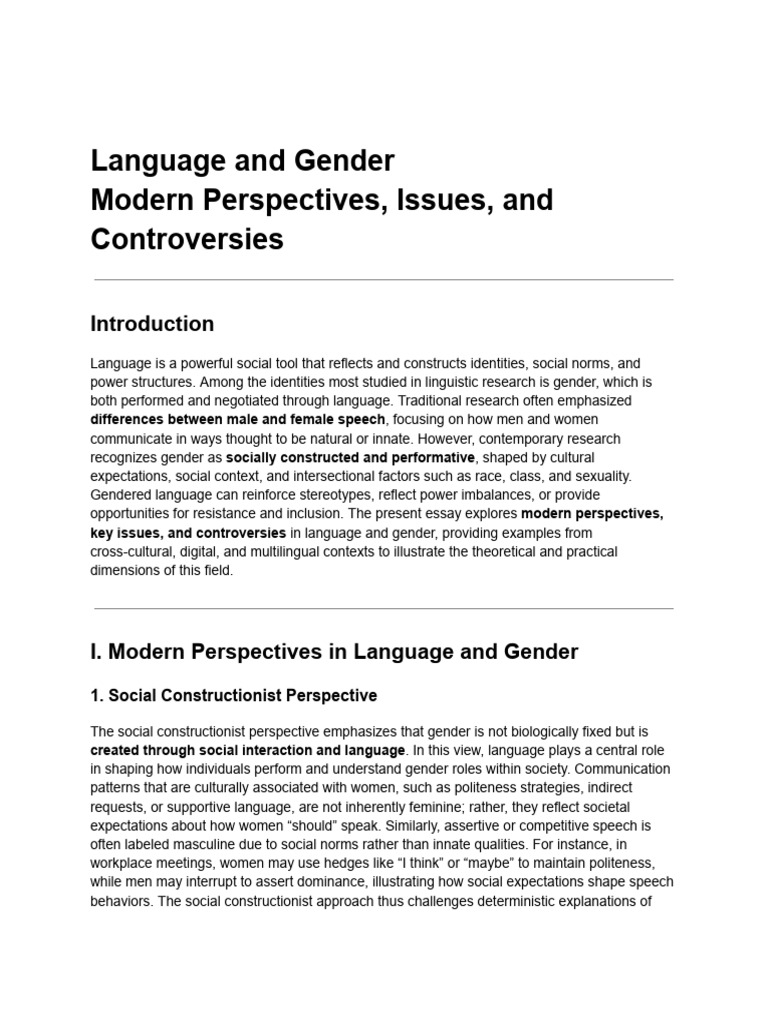 Language and Gender: Modern Issues Explained | PDF | Gender | Gender ...