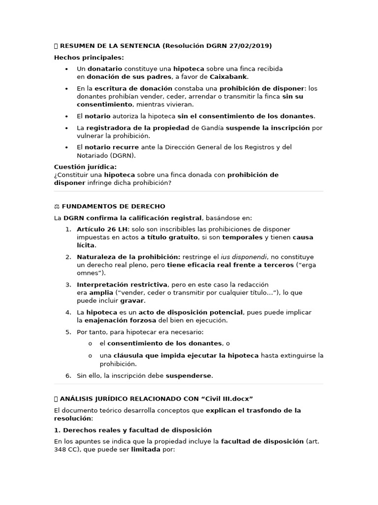 Hipoteca y Prohibición de Disponer | PDF | Propiedad | Donación