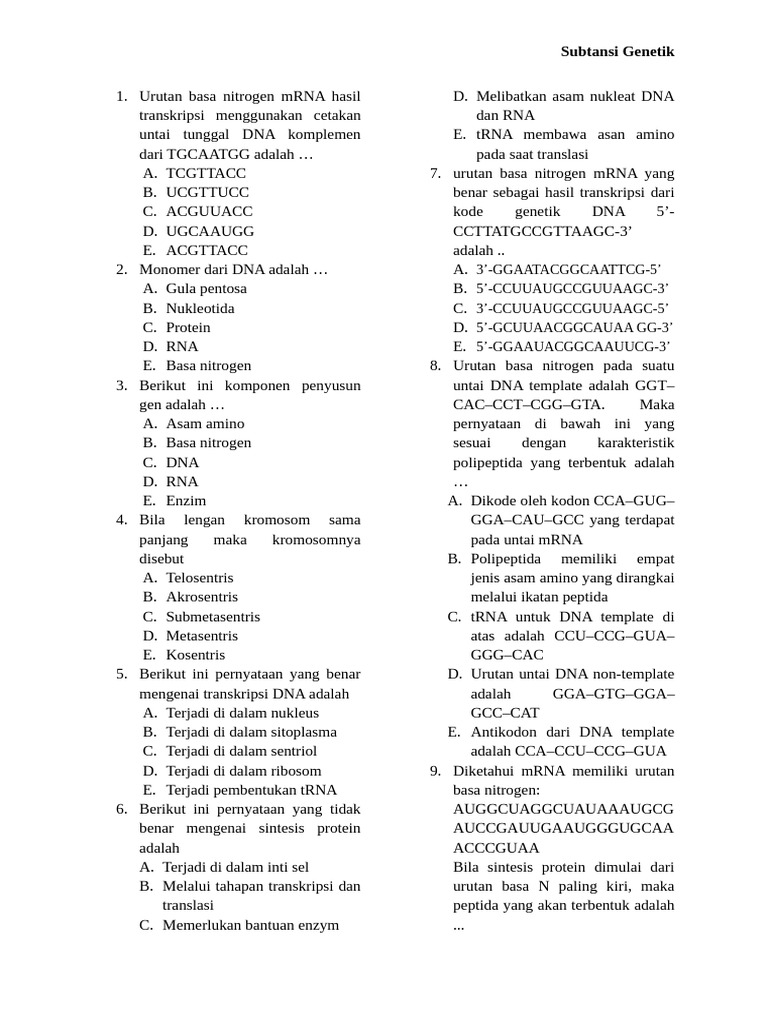 Soal Genetik: Transkripsi & Sintesis Protein | PDF