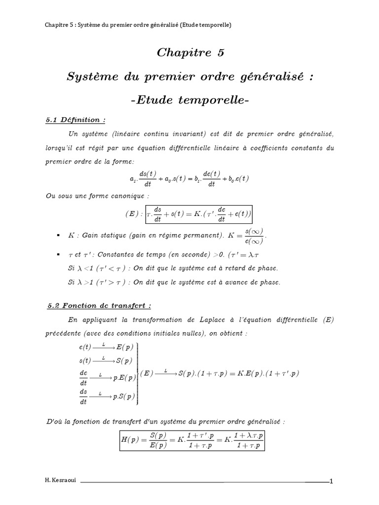 Système du premier ordre généralisé | PDF | Transformation de Laplace ...