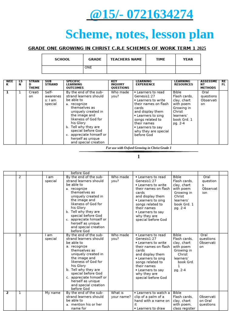 Grade 1 C.R.E. Lesson Plans 2025 | PDF | David | Bible