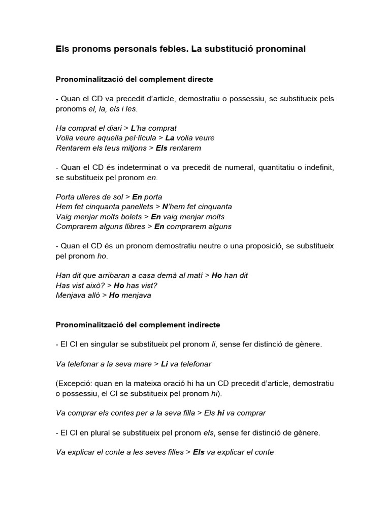 Els Pronoms Febles | PDF
