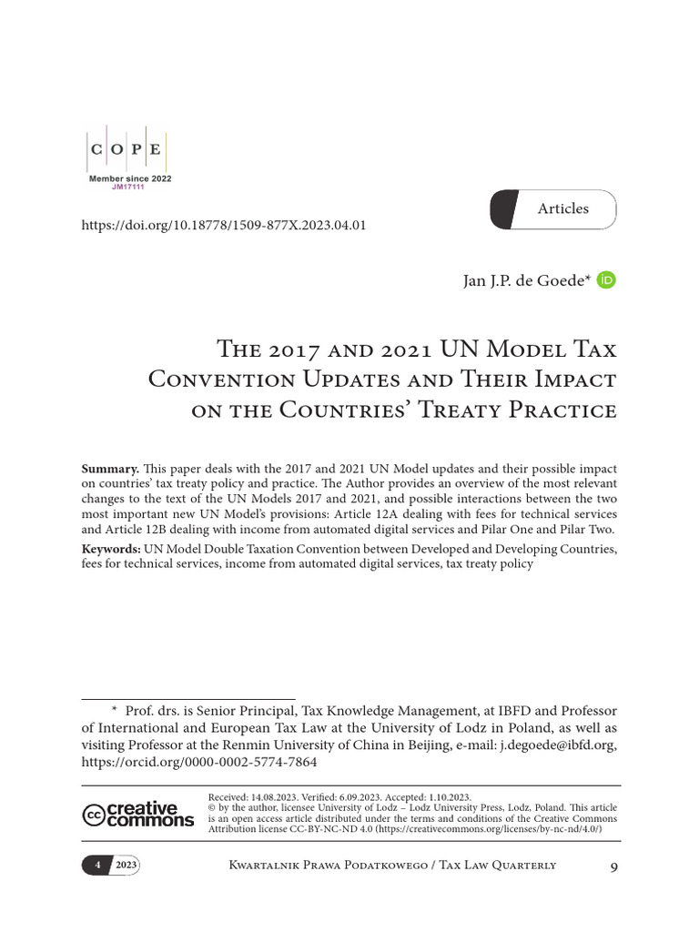 UN Model Tax Convention Updates Impact | PDF | Taxes | Tax Treaty