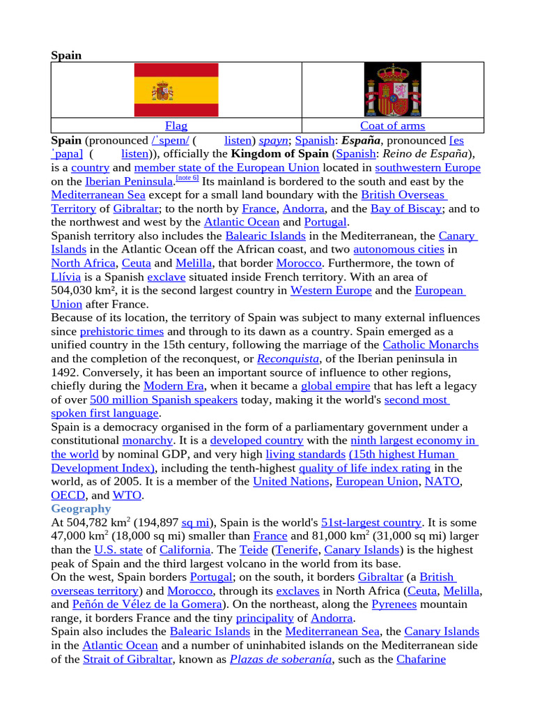 Overview of Spain: Geography, Culture, and History | PDF | Spain ...