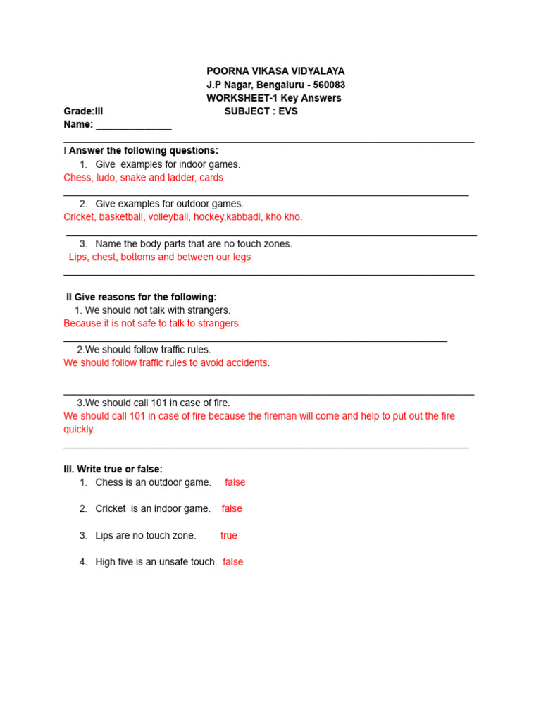 EVS WS1 Key Answer | PDF
