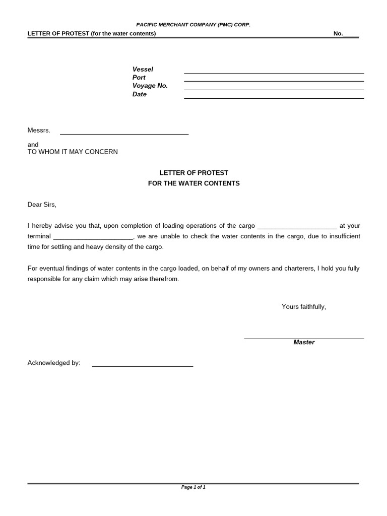 LETTER of PROTEST (For The Water Contents) | PDF