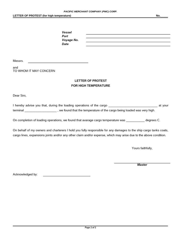 LETTER of PROTEST (For High Temperature) | PDF