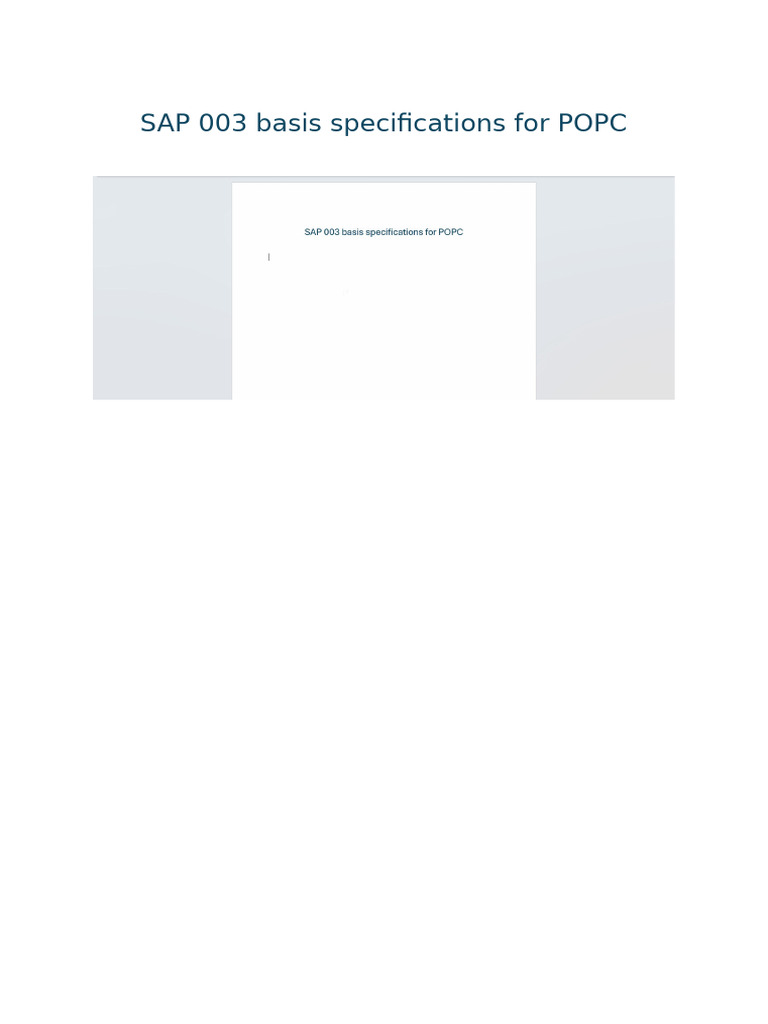 SAP 003 Basis Specifications for POPC | PDF
