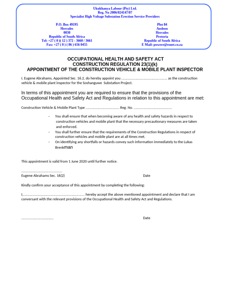 Appointment of Construction Safety Inspector | PDF | Labor Relations ...