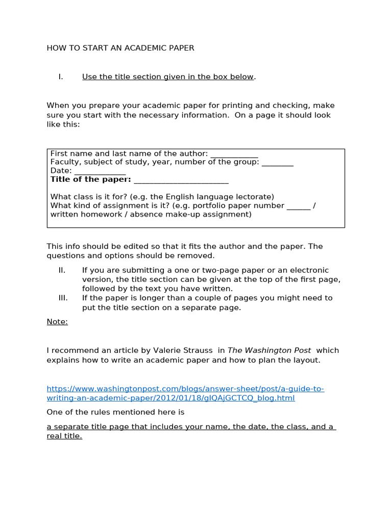 Starting Your Academic Paper Correctly | PDF