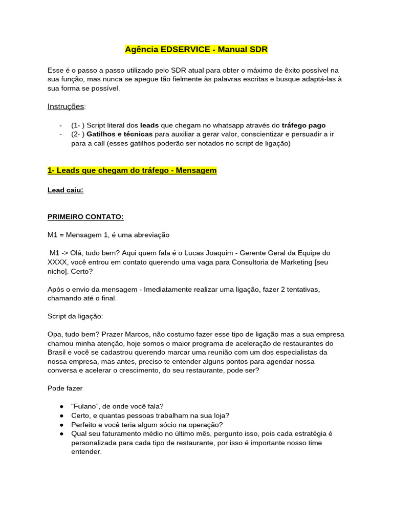 Manual de SDR para Consultoria de Marketing | PDF