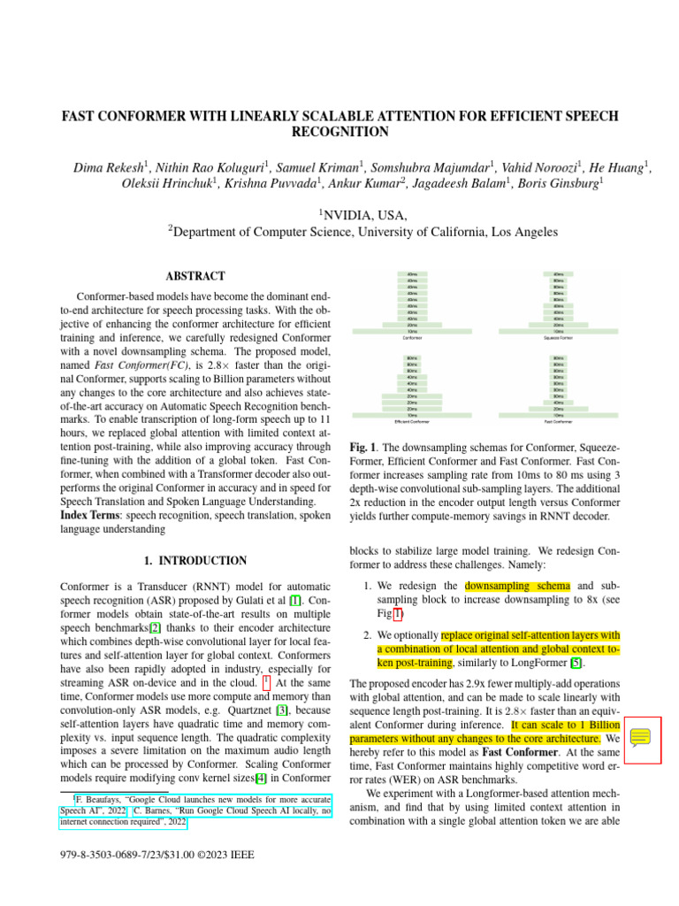 Fast Conformer: Efficient Speech Recognition | PDF | Speech Recognition ...