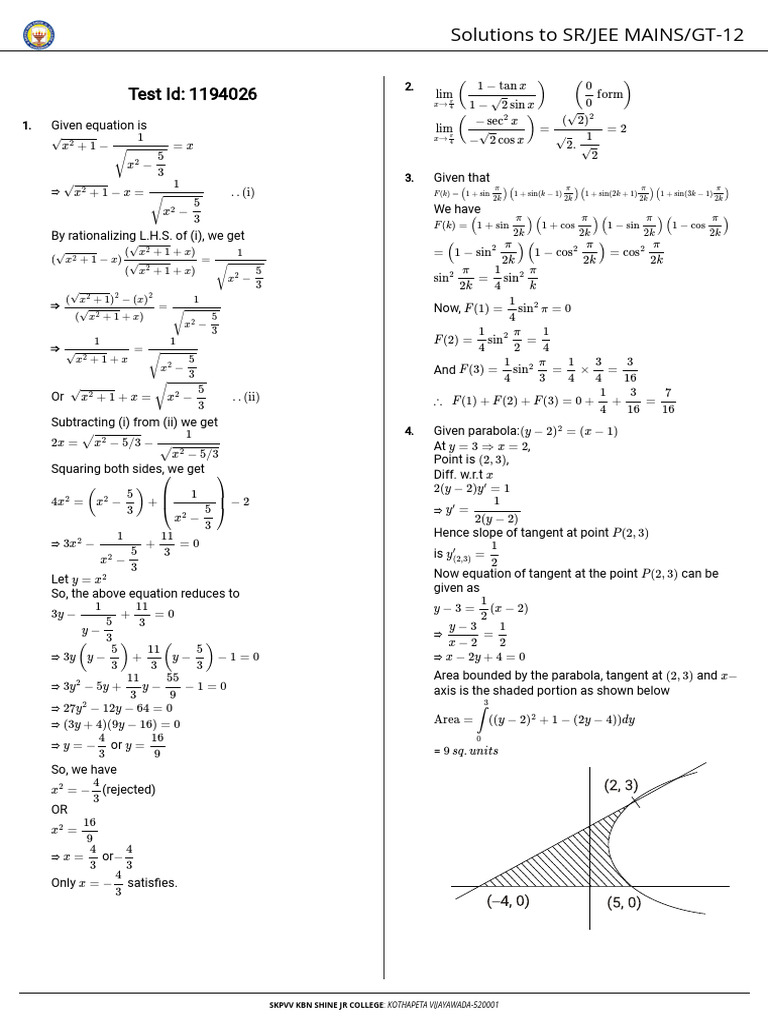 Advanced Mathematics Problem Solutions | PDF