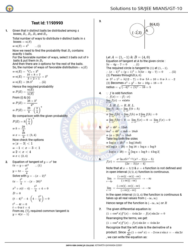 Sr Jee Mians Gt 10-Solution-1768360675 | PDF | Area | Circle