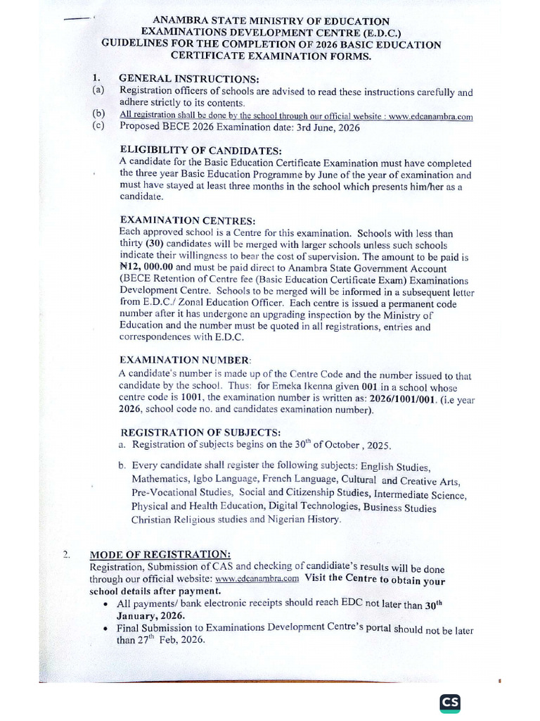 2026 BECE Guideline | PDF