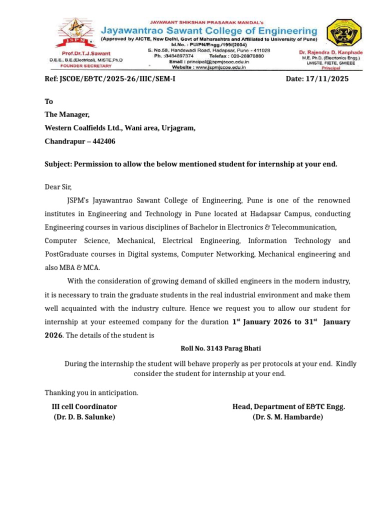 Internship Letter 3143 | PDF
