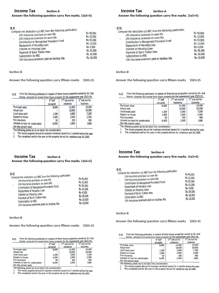 Income Tax Exam Questions Guide | PDF