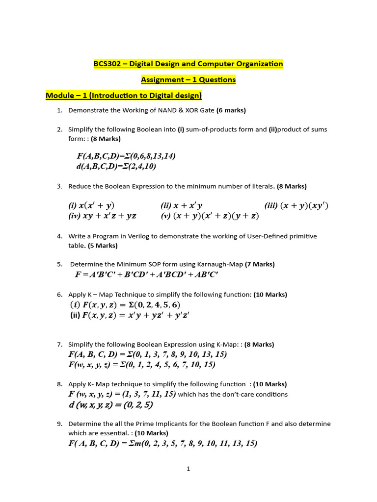 Digital Design Assignment Questions | PDF | Electronic Engineering ...