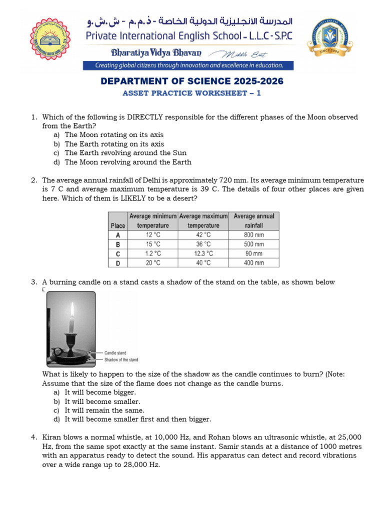 Science Practice Worksheet 2025-2026 | PDF | Eclipse | Moon