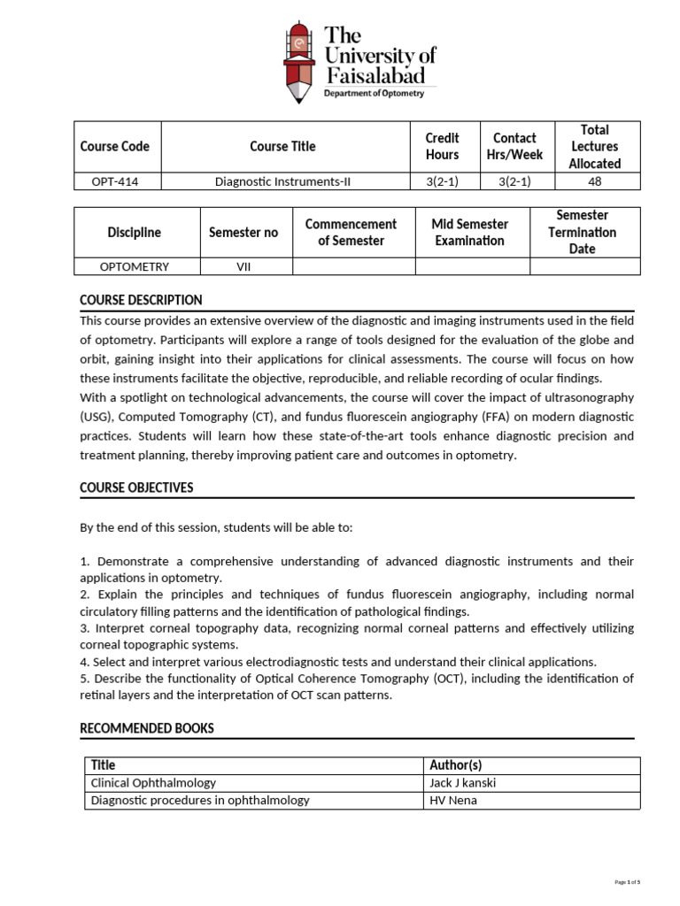 Diagnostic Instruments in Optometry | PDF | Ophthalmology | Human Eye