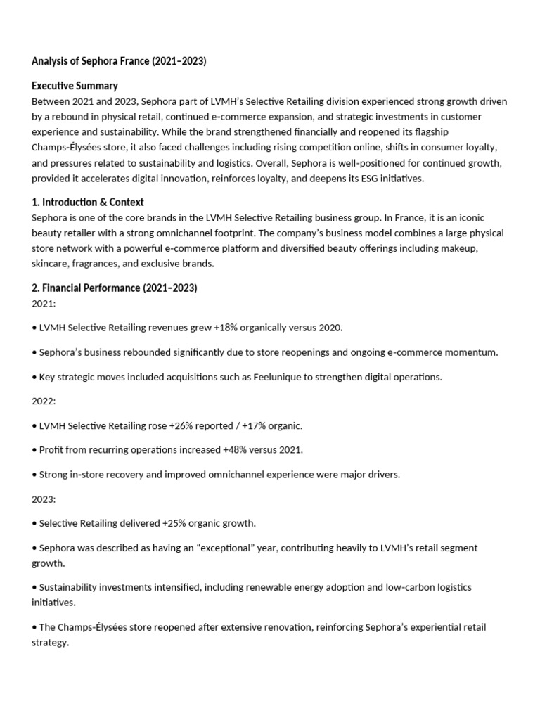 Sephora France Growth Analysis 2021-2023 | PDF | Brand | Retail