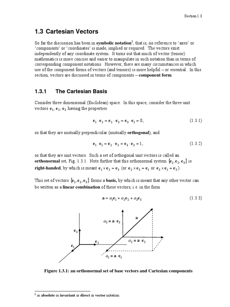 Vectors Tensors Cartesian Vectors | PDF | Euclidean Vector | Tensor