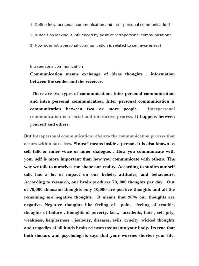 Intrapersonal Communication Insights | PDF | Self Esteem | Self Efficacy