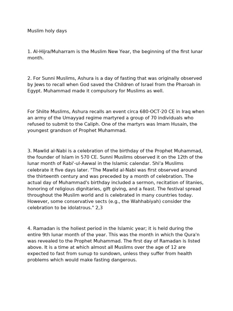 Key Muslim Holy Days Explained | PDF