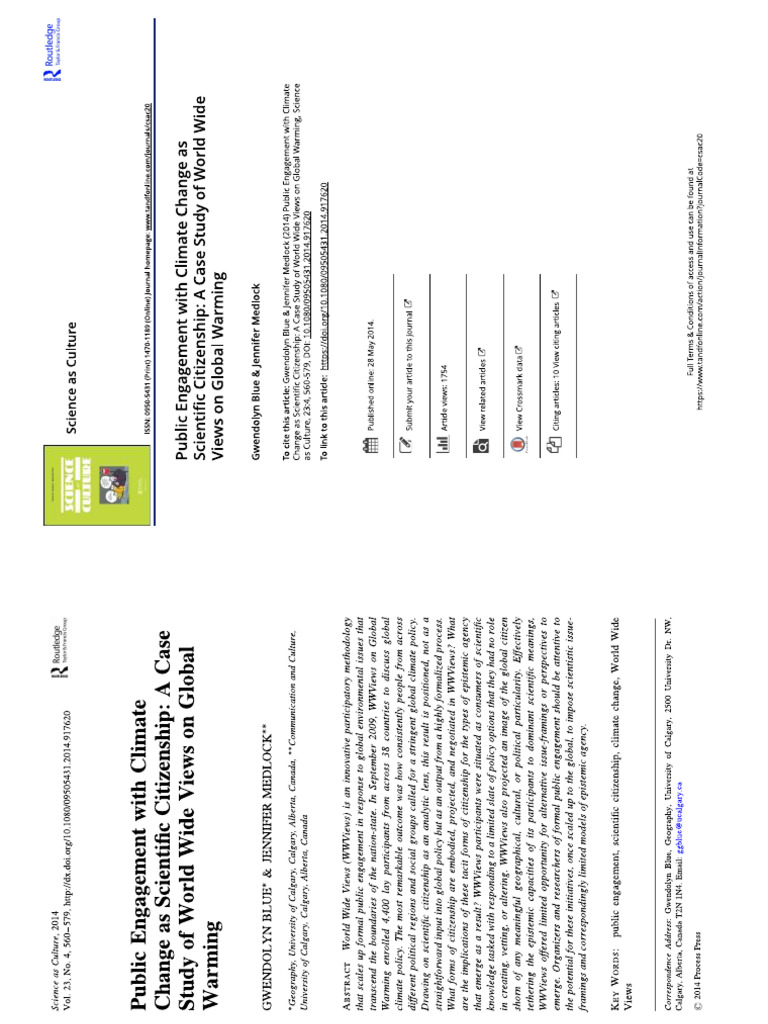Public Engagement With Climate Change As Scientific Citizenship | PDF