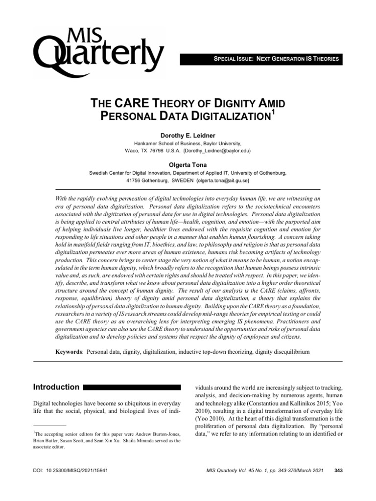CARE Theory: Dignity in Data Digitalization | PDF | Dignity | Theory