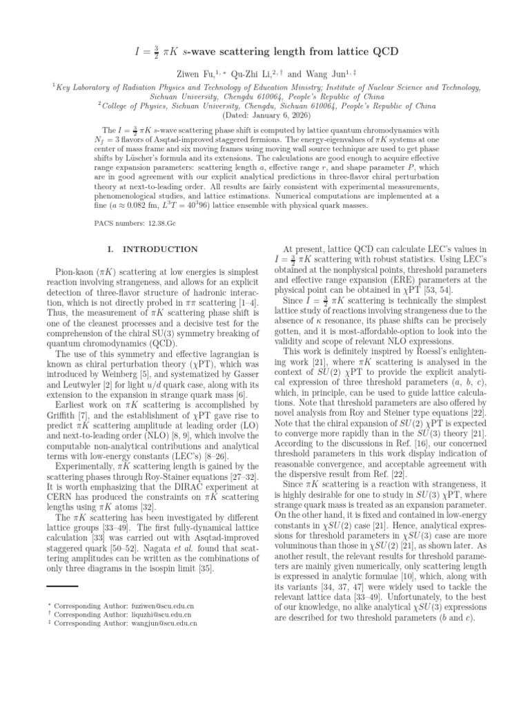 -Wave Scattering Length From Lattice Qcd: I Πks N Πk | PDF | Quantum ...