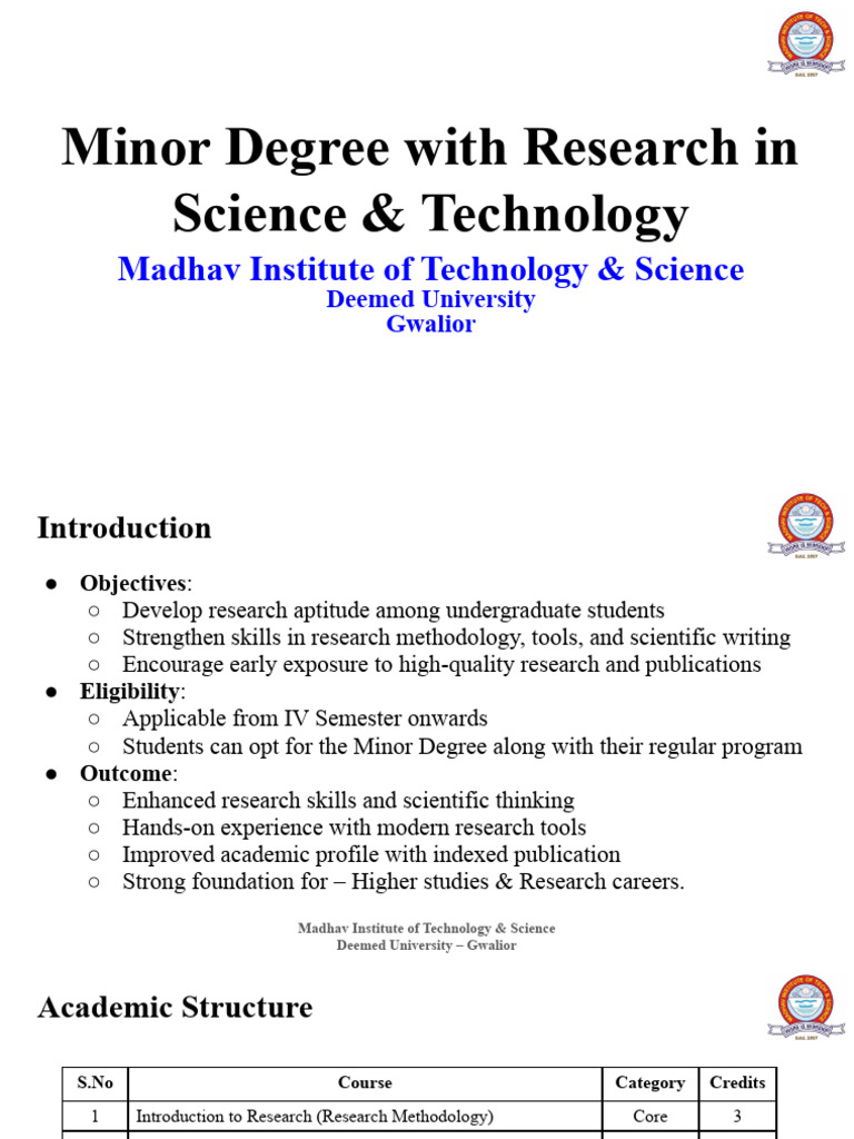 Minor Degree With Research in Science - and - Technology | PDF ...