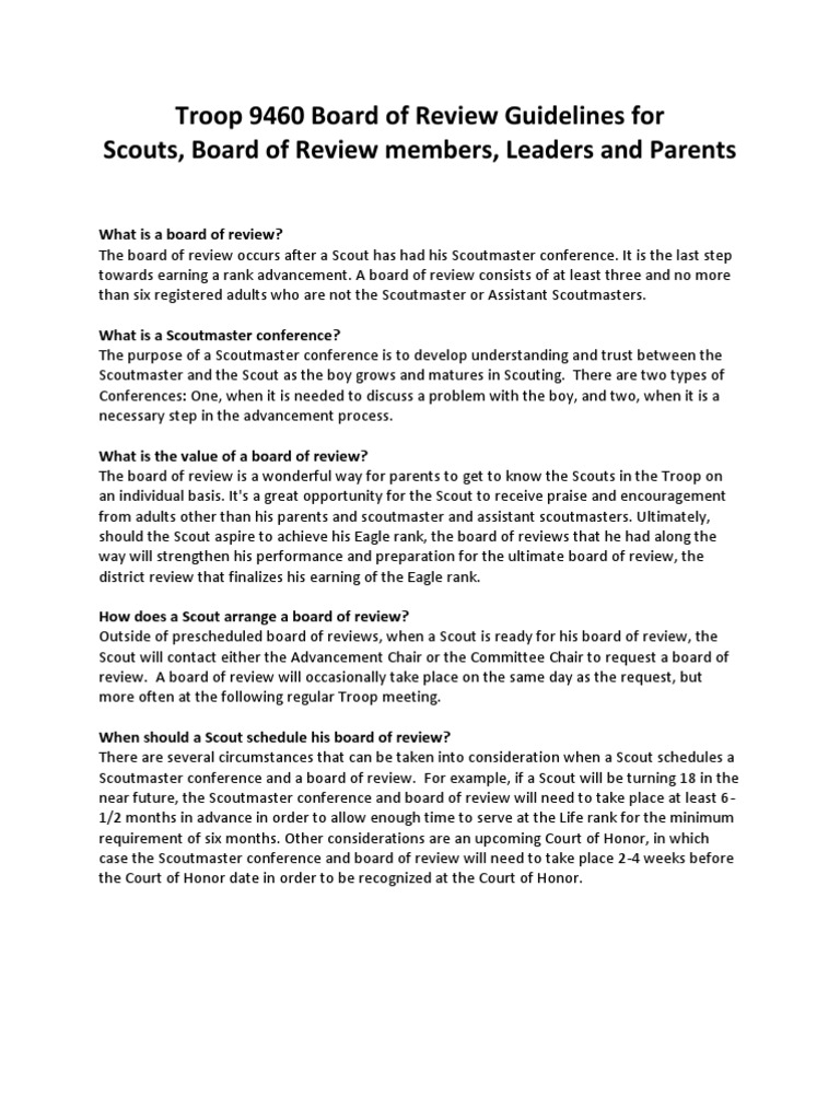 Board of Review Guidelines Scouting Boy Scouts Of America