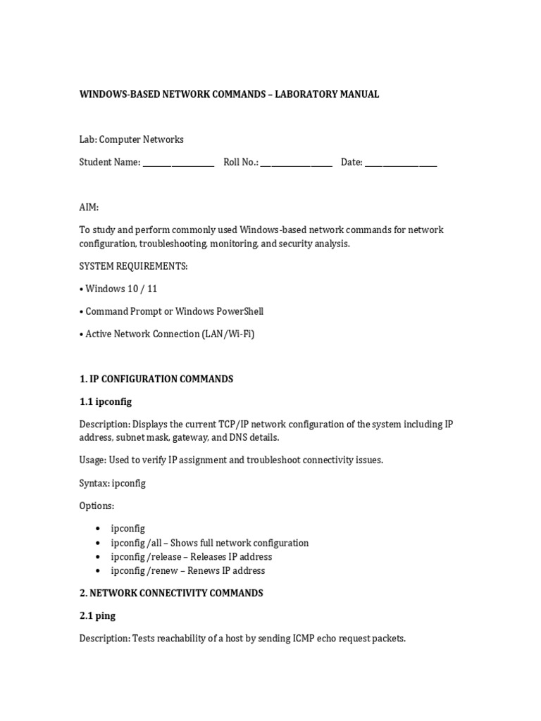 Windows Network Commands Manual | PDF | Computer Network | File ...