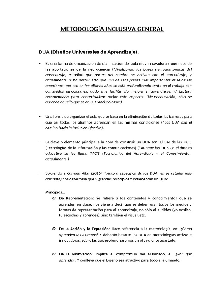 Metodología Inclusiva en Educación DUA | PDF | Aprendizaje ...