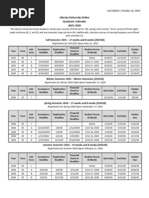 Liberty University Online Academic Calendar 2025-2026 | PDF | Academic Term | Public Services