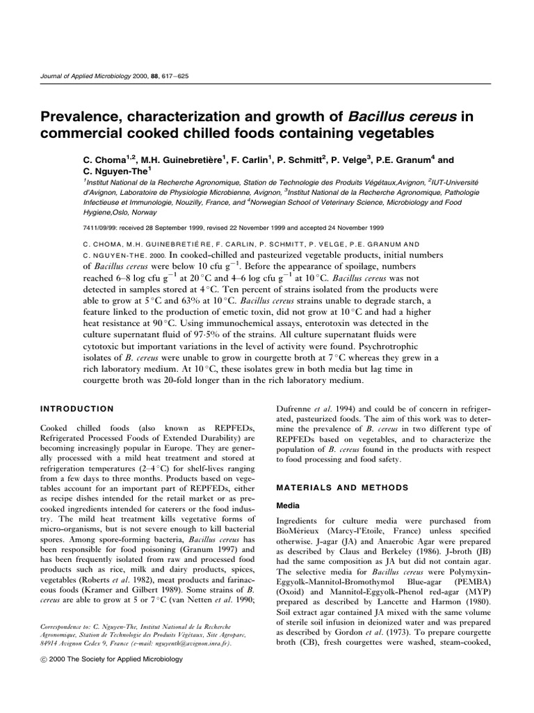 Bacillus cereus in Cooked Chilled Foods | PDF | Bacillus | Vegetables