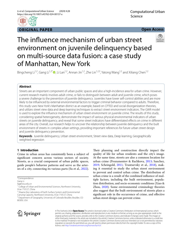 The Influence Mechanism of Urban Street Environment On Juvenile ...